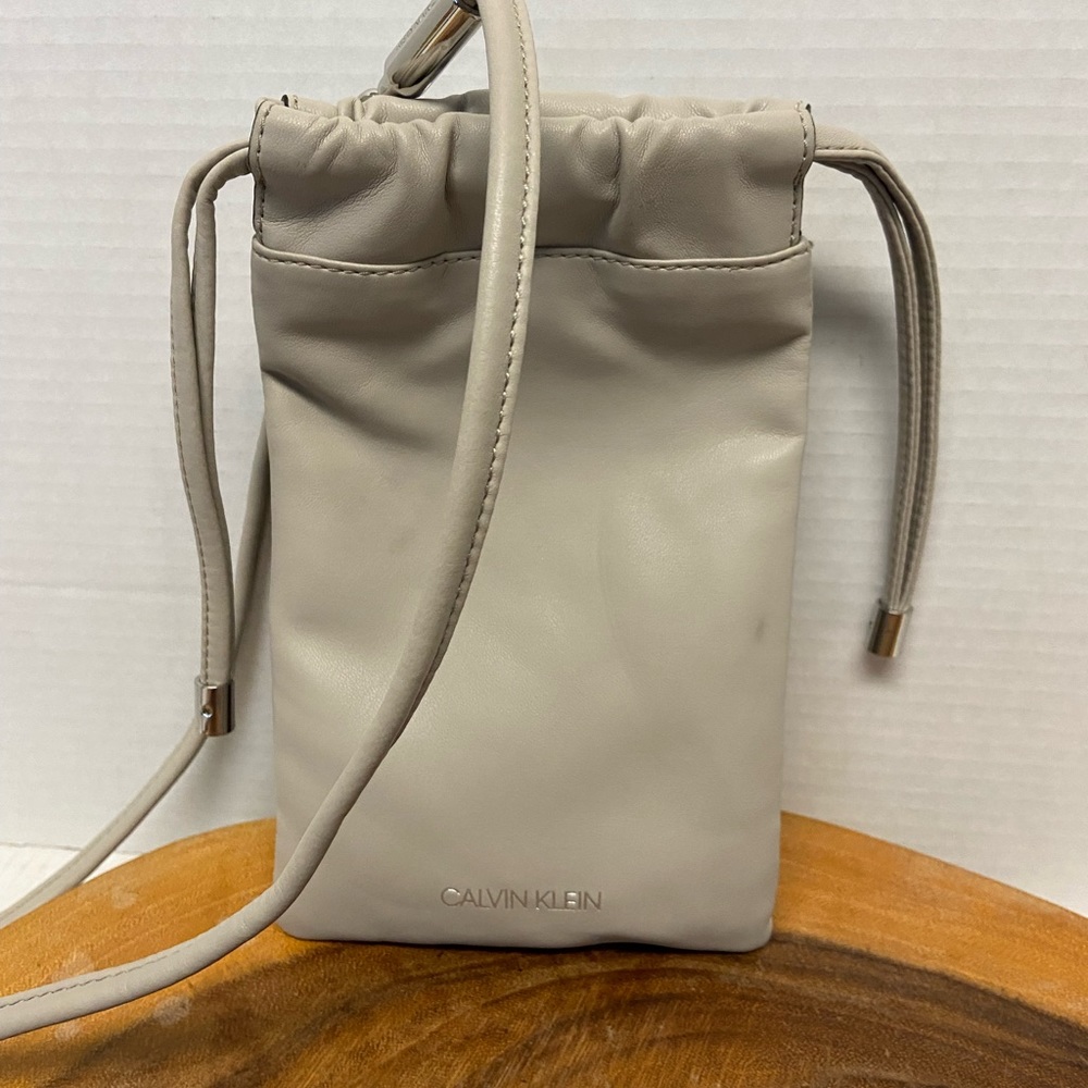 Calvin Klein Soft Taupe Leather Pocket Bag